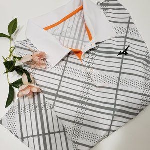 Mizuno Quick Dry Grey Geometric on White Performance Golf Polo Men's XXL Shirt